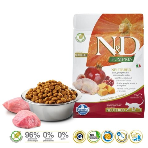 FARMINA N&D Pumpkin Cat Quail and Pomegranate Neutered Adult - sucha karma dla kota - 300 g