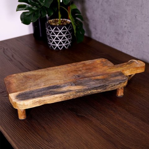 DESKA DREWNIANA / TACA DO SERWOWANIA NA NÓŻKACH Z UCHWYTEM 40X15,5X6 CM