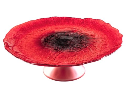 PATERA NA TORT SZKLANA 33 CM CZERWONA MAK
