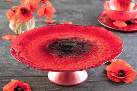 PATERA NA TORT SZKLANA 33 CM CZERWONA MAK