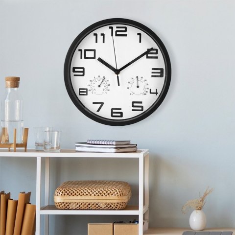 ZEGAR ŚCIENNY Z TERMOMETREM I HIGROMETREM BIAŁY 25 CM