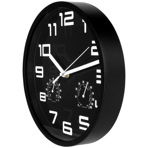 ZEGAR ŚCIENNY Z TERMOMETREM I HIGROMETREM CZARNY 25 CM