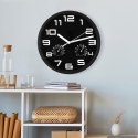 ZEGAR ŚCIENNY Z TERMOMETREM I HIGROMETREM CZARNY 25 CM
