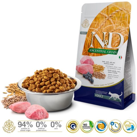 FARMINA N&D Ancestral Grain Lamb & Blueberry Adult - sucha karma dla kota - 5kg