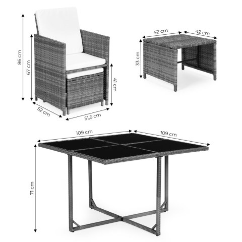 Komplet mebli ogrodowych z technorattanu 4 fotele 4 pufy stolik MultiGarden