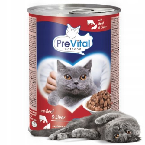 PREVITAL wołowina-wątróbka kawałki w sosie dla kota 415g x 2szt