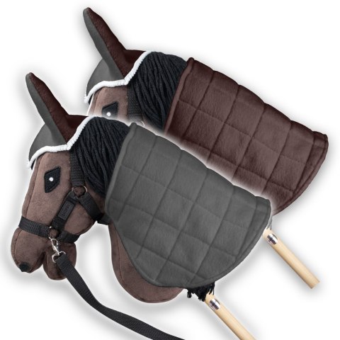 Zestaw Skippi - Hobby Horse Gniady - Derka szary i brąz - Kantar j-zielony