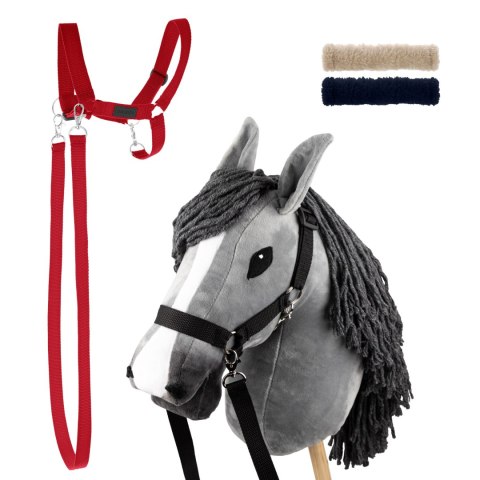 Zestaw Skippi - Hobby Horse szary i dodatkowy kantar - czerwony