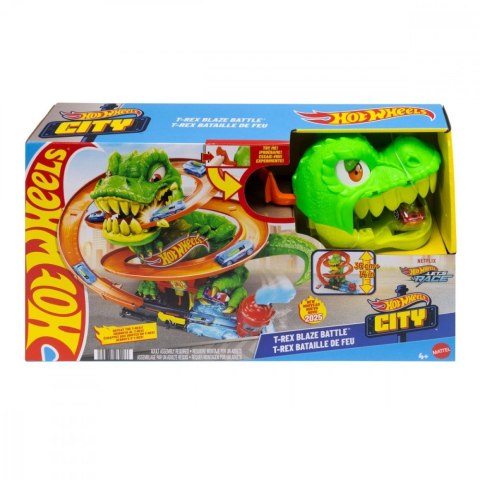 Tor samochodowy Zakręcony tor Remiza T-rexa Hot Wheels