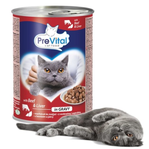 PREVITAL - Z wołowiną i wątróbką w sosie - Pełnoporcjowa karma dla dorosłych kotów - 0.415g