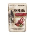 SHELMA saszetka - pełnoporcjowa bezzbożowa karma dla dorosłych kotów. Z łososiem, dorszem, wołowiną i kurczakiem 4x85g