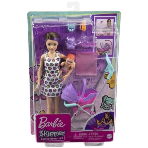 Lalka Barbie Opiekunka Skipper Wózek + bobas Zestaw Mattel