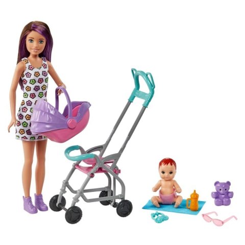 Lalka Barbie Opiekunka Skipper Wózek + bobas Zestaw Mattel