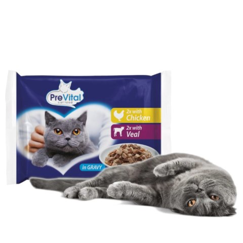 PREVITAL kurczak,cielęciną w sosie dla kotów 4x100g