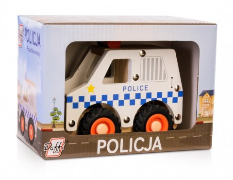 Drewniane auto z oponami Policja Daffi