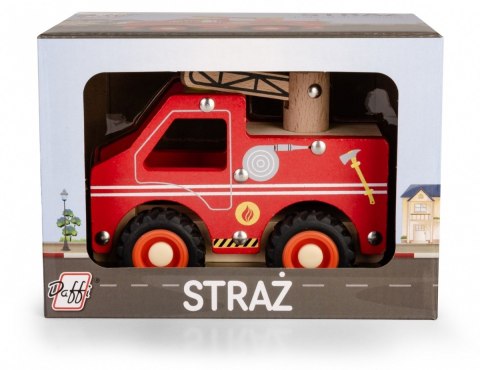 Drewniane auto z oponami Straż Pożarna Daffi