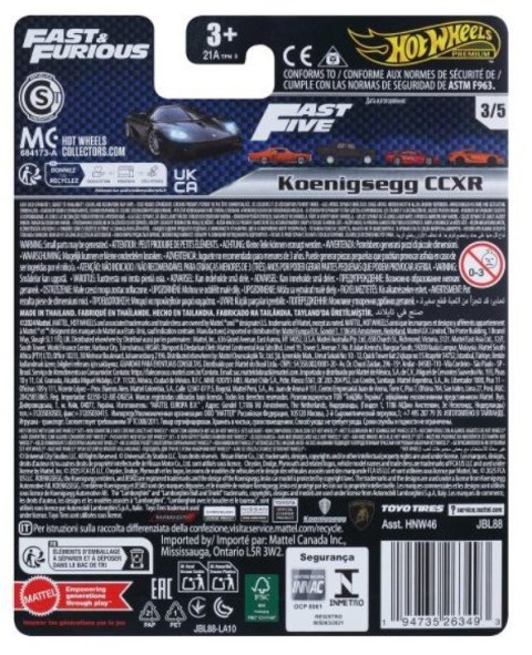 Pojazd Szybcy i Wściekli, 2010 KOENIGSEGG CCXR Hot Wheels