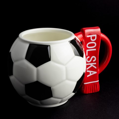 Kubek piłka z szalikiem - Polska i podkładka w kształcie piłki - XXL 700 ml