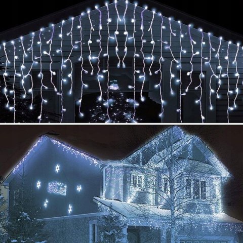 KURTYNA ŚWIETLNA 300 LED LAMPKI BIAŁE ZIMNE FLASH SOPLE 300 LAMPEK
