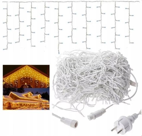KURTYNA ŚWIETLNA LAMPKI ŚWIĄTECZNE SOPLE 300 LED CIEPŁY BIAŁY + FLASH