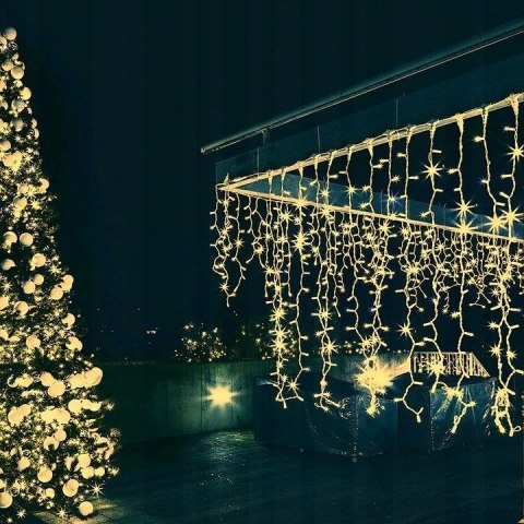 KURTYNA ŚWIETLNA LAMPKI ŚWIĄTECZNE SOPLE 300 LED CIEPŁY BIAŁY + FLASH