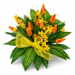 Stroik na cmentarz kwiaty tulipany na grób pomnik wzór wiosenny