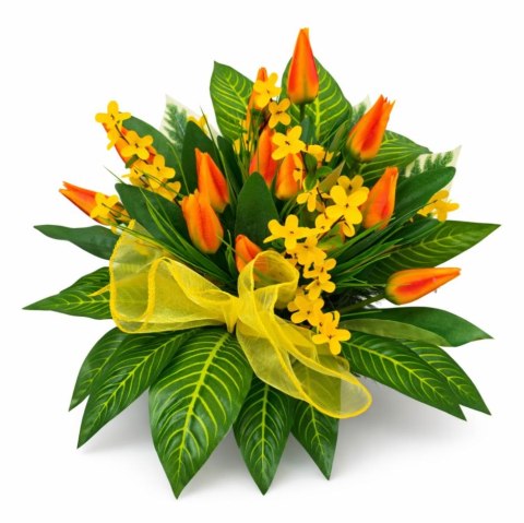 Stroik na cmentarz kwiaty tulipany na grób pomnik wzór wiosenny