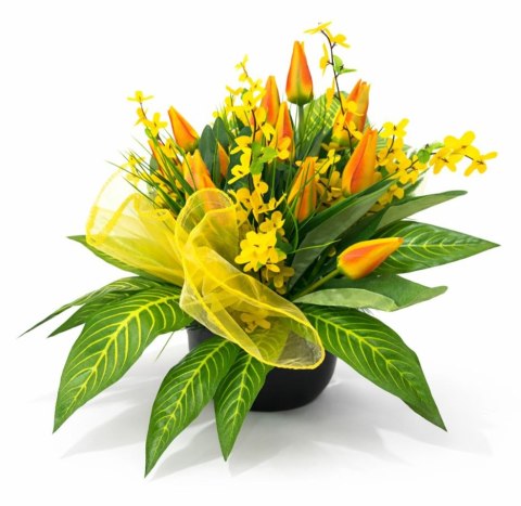 Stroik na cmentarz kwiaty tulipany na grób pomnik wzór wiosenny
