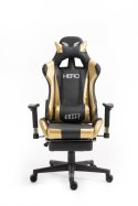 Fotel gamingowy ANGEL Hero M czarno-złoty z podnóżkiem