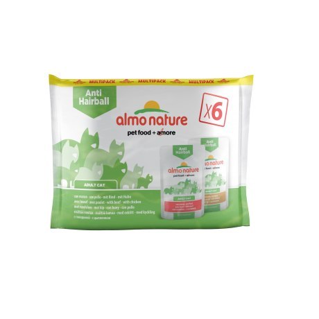 ALMO NATURE FUNCTIONAL Multipack Anti-Hairball (3*wołowiną, 3*kurczak) 6x70 g