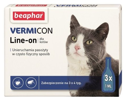 BEAPHAR VERMICON LINE-ON CAT 1ML - 3 pipety kropli przeciwpchłowych dla kotów