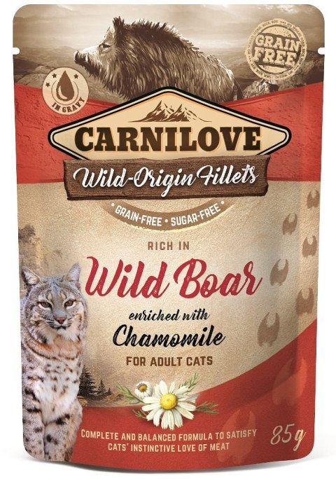 CARNILOVE CAT POUCH ADULT WILD BOAR WITH CHAMOMILE GRAIN-FREE 85g