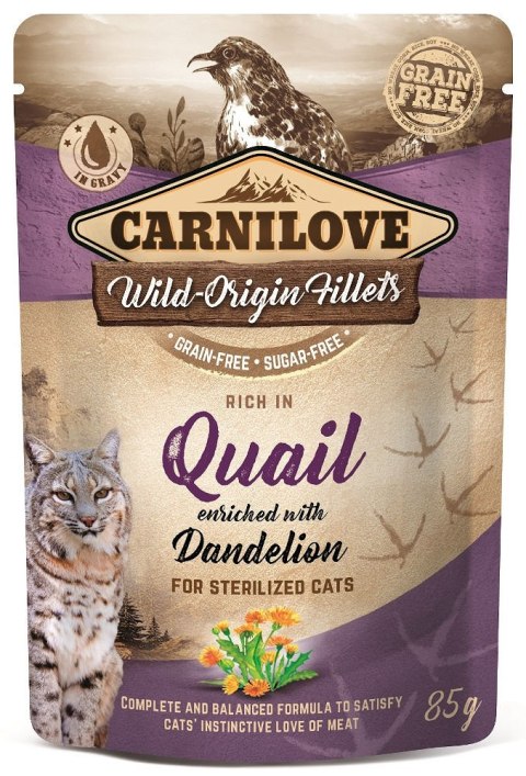 CARNILOVE CAT POUCH STERILIZED QUAIL WITH DANDELION GRAIN-FREE 85g