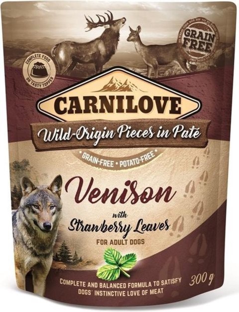 CARNILOVE DOG POUCH ADULT VENISON WITH STRAWBERRY LEAVES GRAIN-FREE 300g