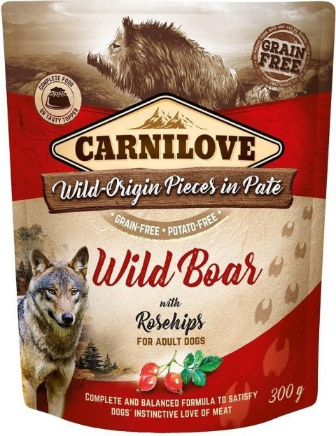 CARNILOVE DOG POUCH ADULT WILD BOAR WITH ROSEHIPS GRAIN-FREE 300g