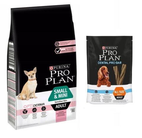 PURINA PRO PLAN SMALL&MINI Sensitive Skin OPTI DERMA Łosoś 3kg + GRATIS Dental Pro Bar ALL SIZE ADULT