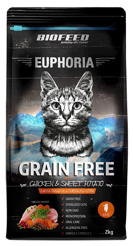 BIOFEED EUPHORIA Grain Free Adult dla kotów z kurczakiem i słodkimi ziemniakami 2kg