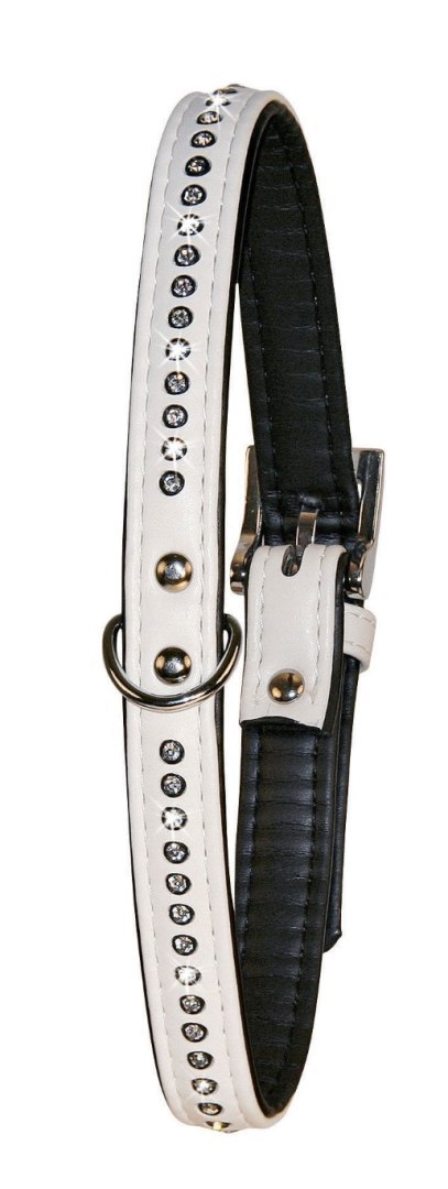 KERBL Obroża wysadzana kryształkami, 23 -28 cm, 14 mm, biała [83745]