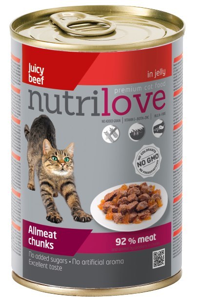 NUTRILOVE Premium kawałki z wołowiną w galaretce dla kota 400g [11445]