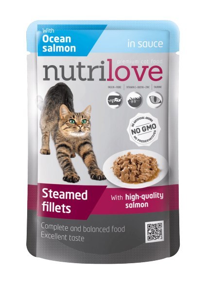 NUTRILOVE Premium mięsne kawałki z łososiem w sosie dla kota 85g [11457]