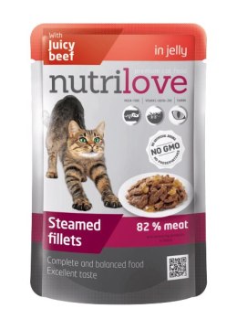 NUTRILOVE Premium mięsne kawałki z wołowiną w galaretce dla kota 85g [11458]