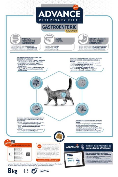 ADVANCE DIET Gastroenteric Sensitive - sucha karma dla kotów z wrażliwością pokarmową 8kg [926198]
