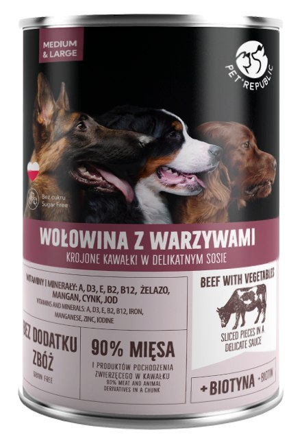 PETREPUBLIC Kawałki z wołowiną i warzywami w sosie puszka dla psów 1250g