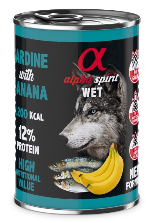 ALPHA SPIRIT Mokra karma dla psa sardynka z bananem 400g