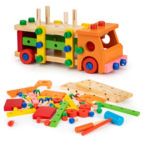 Drewniane klocki konstrukcyjne edukacyjne + narzedzia ECOTOYS