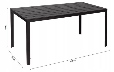 Stół ogrodowy 6-osobowy 156x78 cm polywood meble na taras czarny