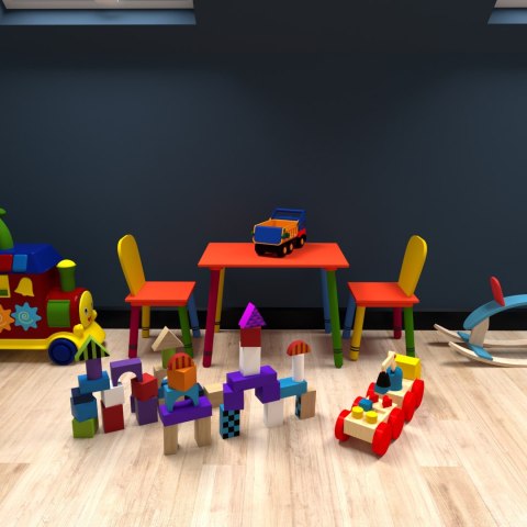 Meble dla dzieci komplet drewniany stół + 2 krzesła kolorowe ECOTOYS